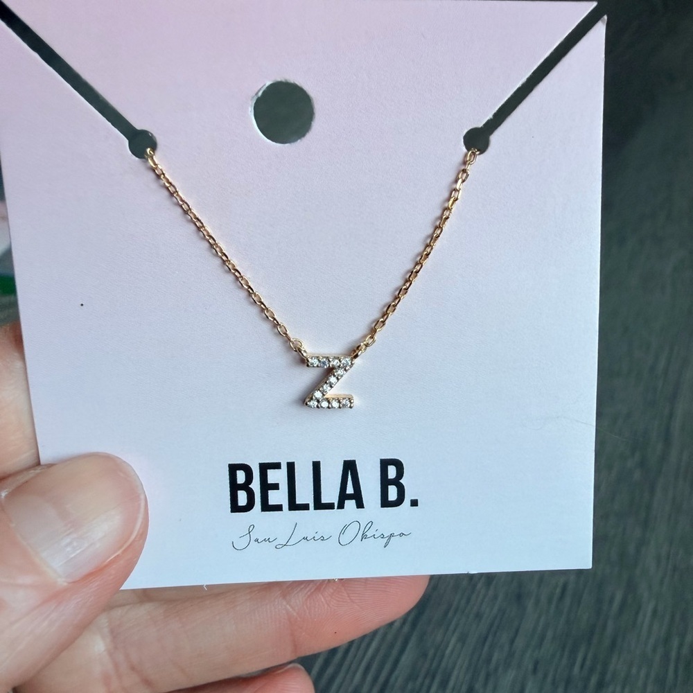 Rhinestone Gold Initial Charm Necklace "Z"